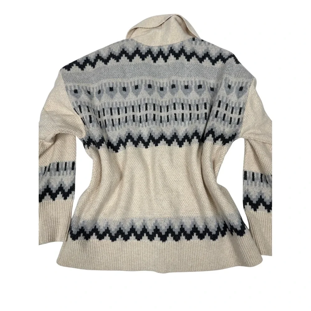 FRYE Cream Shawl Collar Cardigan with Black & Gray Fair Isle Inspired - Picture 5 of 9